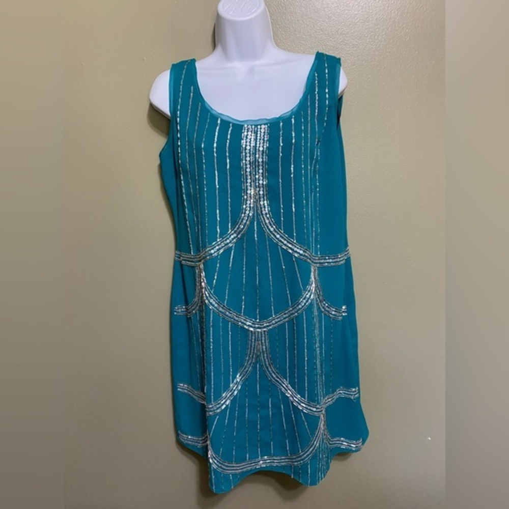Antonio Melani Turquoise Sequined Cocktail Dress, Size 12